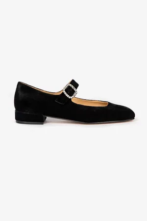 PENELOPE CHILVERS Low Mary Jane Diamante Velvet Black ShoesEU 37 (UK 4)