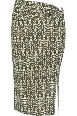 Evans Olive Green Ikat Crinkle Midi Skirt50-52