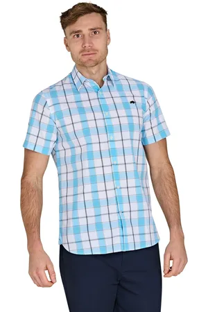 Raging Bull Blue Short Sleeve Multi Check 100% Cotton ShirtL