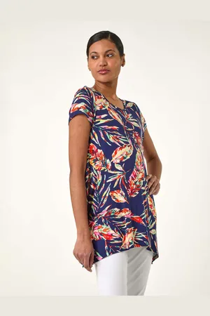 Roman Leaf Print Hanky Hem Tunic Top48