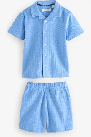 Ted Baker Blue Textured 100% Cotton Shirt And Shorts Set110116 cm