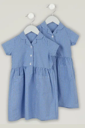 Trutex Zestaw 2 niebieskich szkolnych sukienek letnich z guzikami z przodu i wzorem w kratkę gingham9 lat (134 cm)