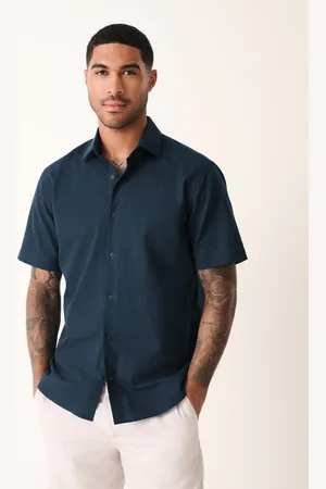 Next Cotton Blend Short Sleeve Cutaway Collar ShirtS