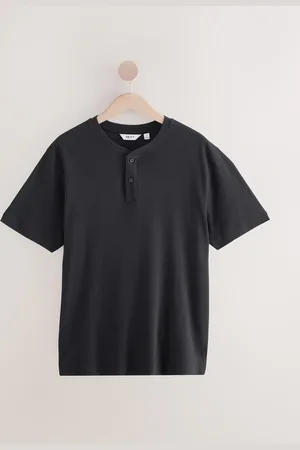 Next Ribbed Textured Grandad Neck T-ShirtX-Large
