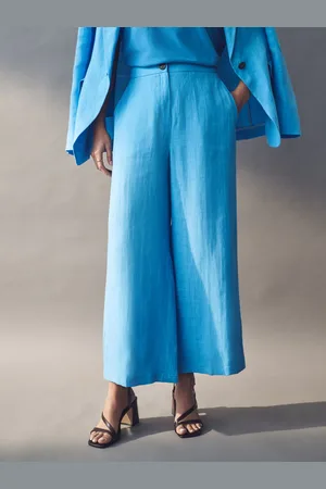 MARELLA Emme Marella Blue Silvana Long 100% Linen Trousers40
