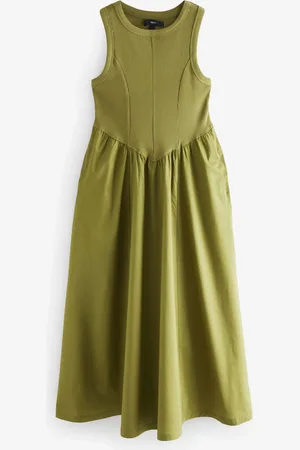 Next Woven Jersey Mix Sleeveless Racer Ribbed Midi Dress40 Wysoki