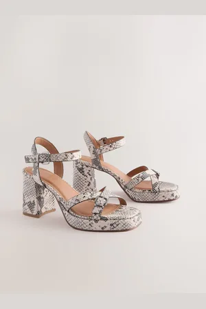 Next Forever Comfort Leather Square Toe Strappy Buckle Detail Platform Block Heelseu42