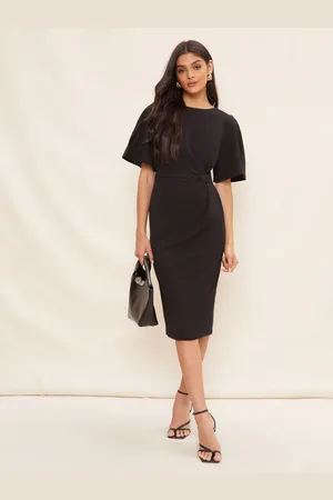 Friends Like These Flutter Sleeve Knot Waist Detail Midi Tailored Dress44