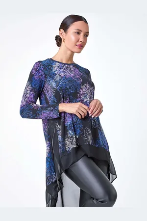 Roman Floral Print Chiffon Hem Stretch Top38