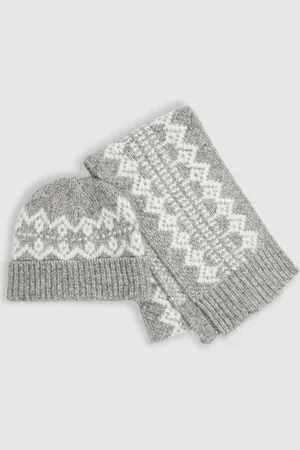 Reiss Berwin FairIsle Pattern Hat and Scarf Set3