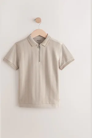 Next Textured Short Sleeve Quarter Zip Polo Shirt (3-16yrs)8 lat (128 cm)