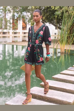 Love & Roses Printed Kimono Sleeve Belted Playsuit36
