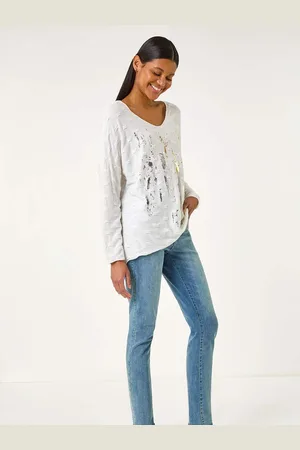 Roman Textured Foil Snit V-Neck TunicsM