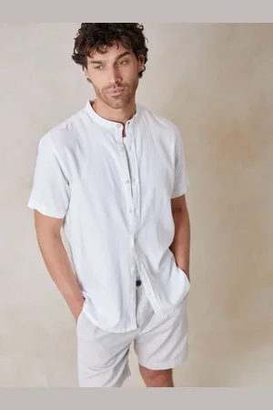Threadbare Koszula z krótkim rękawem z kołnierzem grandad, z domieszką lnuS