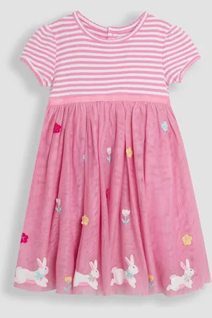 JoJo Maman Bébé 100% Cotton Appliqué Hem Tulle Party Dress116122 cm