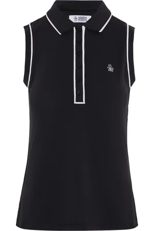 Original Penguin Sleeveless Black Polo Shirt with PipingL