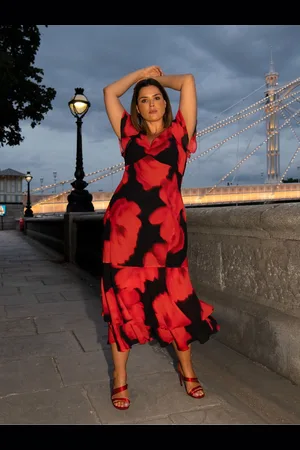 Live Unlimited London Floral Ruffle Shoulder Maxi Dress56