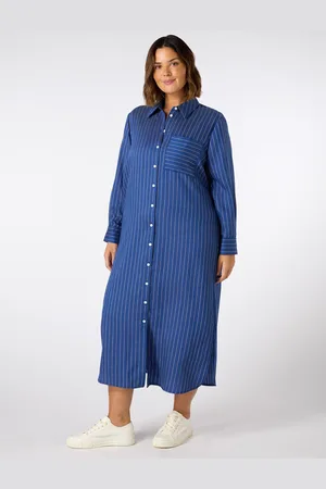 Live Unlimited London Stripe Print Maxi Shirt Dress54