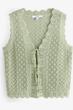 Next Lace Knit Tie Front Vest with LinenXL