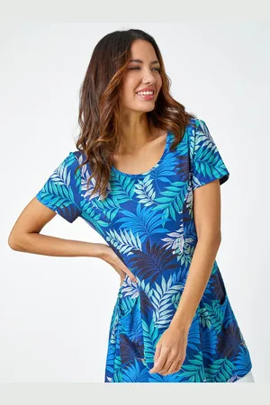 Roman Palm Print Pocket Tunic Stretch Top40