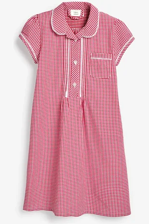 Next Sukienka szkolna z wysoką zawartością bawełny, wykończona koronką i guzikami z przodu, ze wzorem w kratę gingham (3-14 lat)6 lat (116 cm)