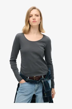 Superdry Fine Rib Scoop Neck Long Sleeve 100% Cotton Top42