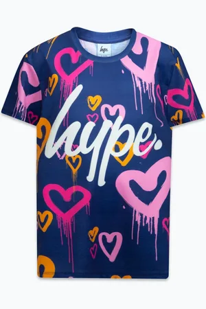 Hype . Girls Blue Peach Heart Print Drips 100% Cotton T-Shirt158164 cm