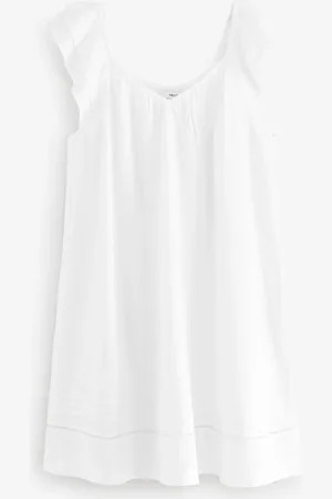 Next V-Neck Ruffle Sleeve Mini Dress with Linen48