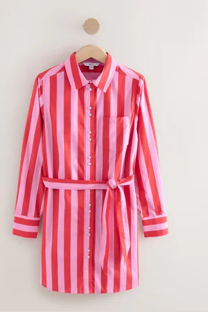 Next 100% Cotton Tie Waist Mini Shirt DressEU 42 Tall (UK 14 T)
