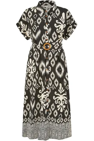 Yumi Abstract Geo Print Relaxed Midi Shirt Dress With Belt40