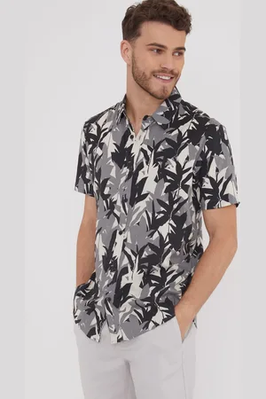Threadbare Leaf Print Revere Collar Short Sleeve Shirt2X-L