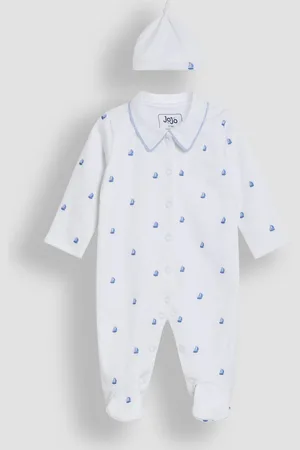 JoJo Maman Bébé Cotton 2-Piece Embroidered Sleepsuit and Hat Set50 cm