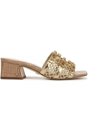 Sam Edelman Regular Fit Gold Webster Block Heeled Slider SandalsEU 38 (UK 5)