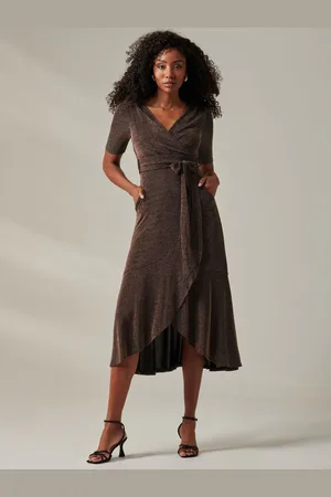 Jolie Moi Metallic Tie Waist Wrapped Maxi Dress44