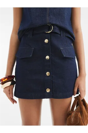 River Island Denim Button Front 100% Cotton Mini Skirt44