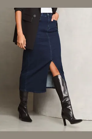 Lipsy London Denim High Rise Split Front Midi Skirt44