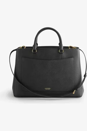 Ralph Lauren Hanna Crosshatch Leather Black Satchel BagJeden