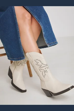 Simply Be Laser Pattern Mid Calf Western Boots In Wide Fiteu42
