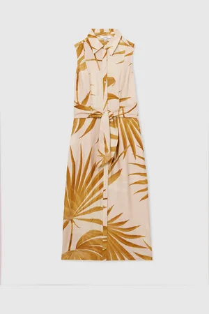 Reiss Morgan Palm-Print Sleeveless Shirt Dress40