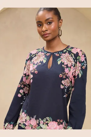 Lipsy London Printed Keyhole Long Sleeve 100% Cotton Top44