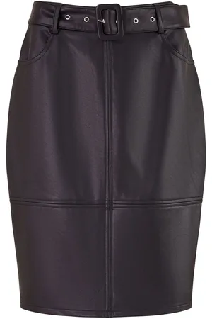 Yumi Faux Leather Midi Pencil Skirt With Matching Belt44