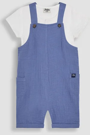 JoJo Maman Bébé Cheesecloth 100% Cotton Dungarees & Shirt Body Set7480 cm
