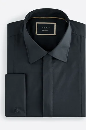 Next Regular Fit Textured Bib Long Sleeve Double Cuff Dress Shirt With Cutaway Collar44cm R (UK 17.5 R)
