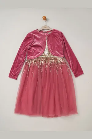 MISS Sequin Waterfall Dress With Faux Fur Bolero Outfit Set7