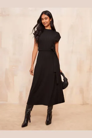 Friends Like These Button Shoulder Rib Midi Dress With Tie Belt Detailing42