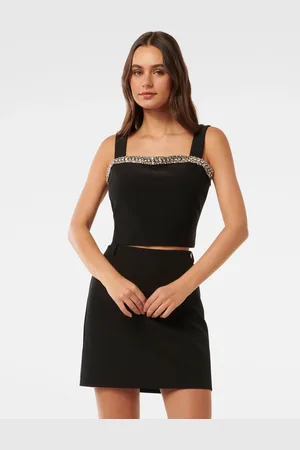 Forever New Camilla Embellished Trim Crepe TopS