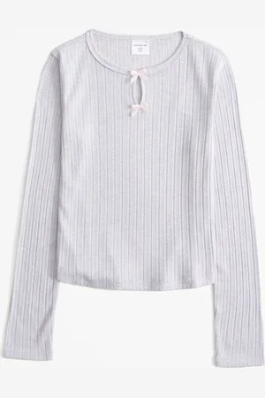 Abercrombie & Fitch Cream Long Sleeve Pointelle Bow Detail Top7