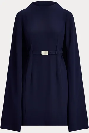 Ralph Lauren Blue Belted Cape Georgette Cocktail Dress44