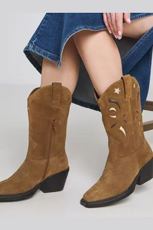 Simply Be Wide Fit Cut Out Detail Calf Height Western Boots In With Super Curvy Calfeu37