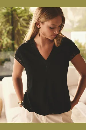 Next Short Sleeve Lace V-Neck Bubblehem 100% Cotton Top46